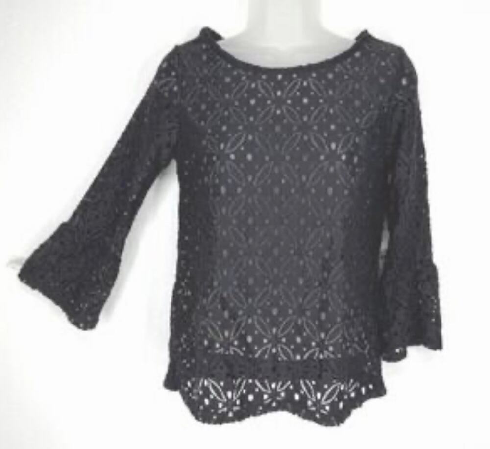 Women’s Iris Singer Black Place Style Crotchet Black Long sleeve Sz 10 (ao24)